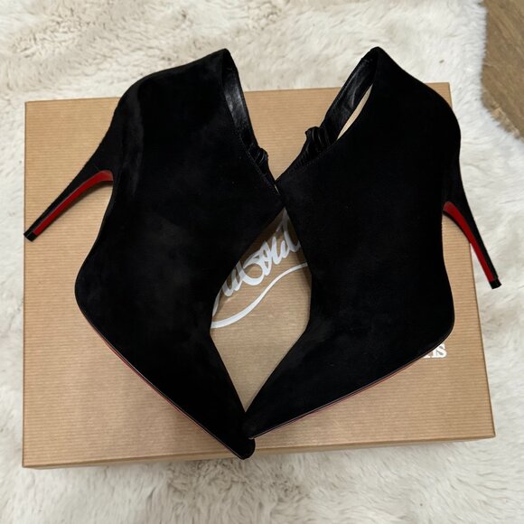 Christian Louboutin Gorgona 100 Veau Velours Black Bootie Size 38 - Picture 6 of 16